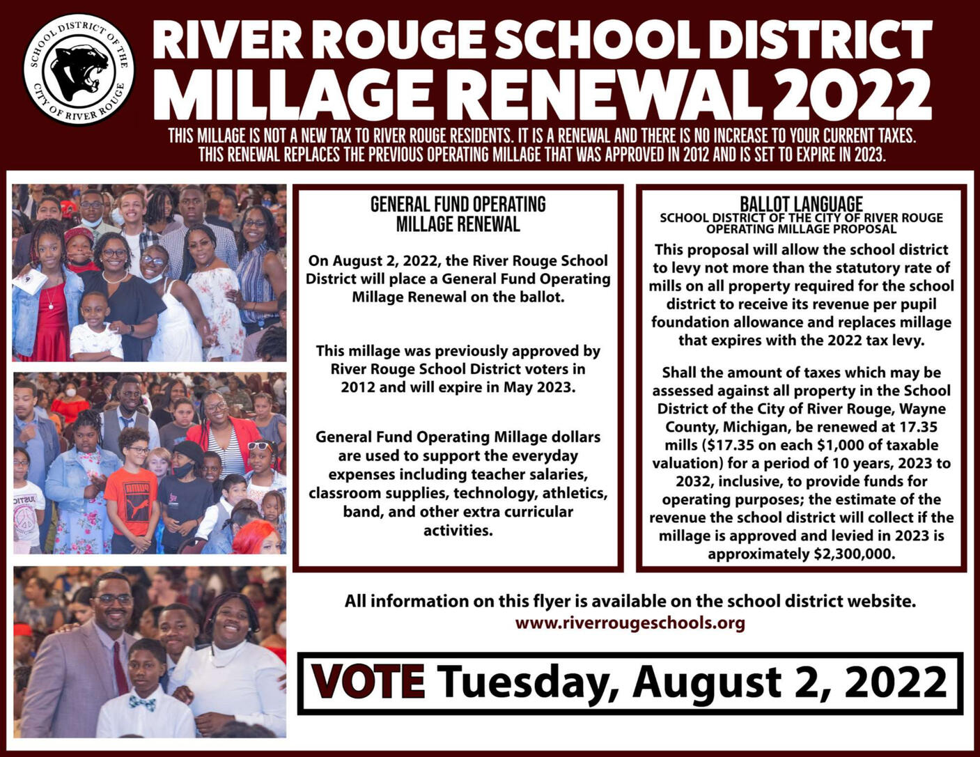 River Rouge School District Millage Renewal Flyer/Yard Sign